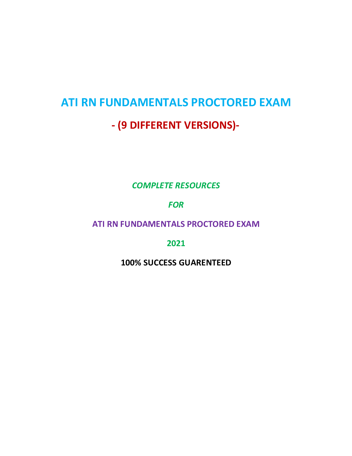 Preview image for ATI RN FUNDAMENTALS PROCTORED EXAM (9 LATEST VERSIONS) / RN ATI FUNDAMENTALS PROCTORED EXAM (9 LATEST VERSIONS) (1000+ Q&A 100% CORRECT) | VERIFIED AND RATED 100%: COMPLETE GUIDE